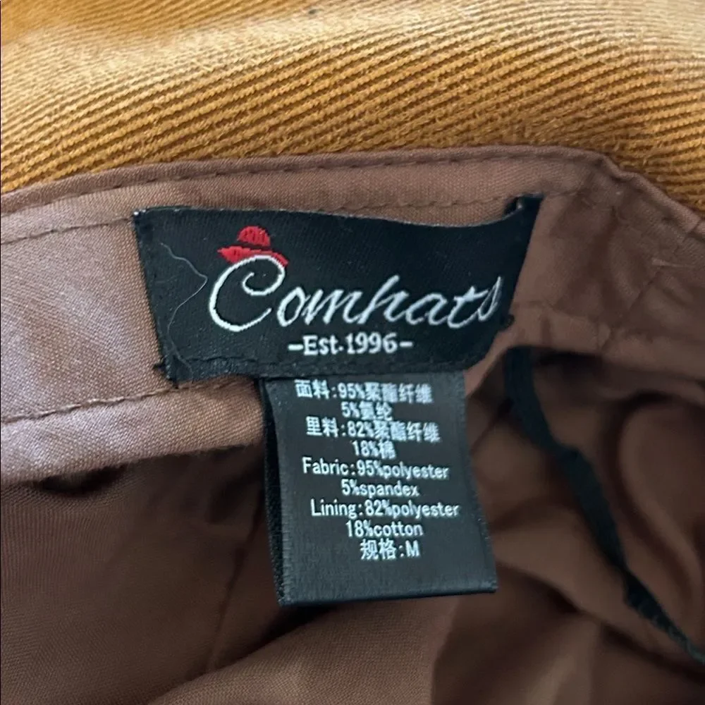 Comhats vintage caramel cloche bucket hat with a chin strap and drawstring